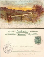 Künstlerkarte Stimmungsbild Herbst Landschaft   1900 Stempel Schlawe Pommern