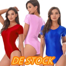 DE Damen Turnanzug Kurzarm Öl Leotard Ballett Trikotanzug Einteiler Bodysuits
