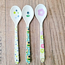 3 x Melamin Löffel kurz Blumen Tupfen  Kunststoff Overbeck Friends Grün Blau