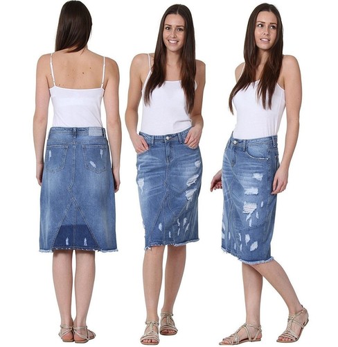 Damen denim midi rock - denim,