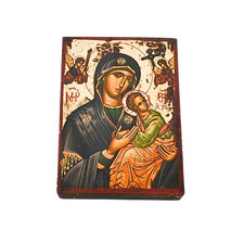 Handgefertigte Ikone „Madonna mit Kind“ auf Holz, vergoldeter Hintergrund