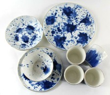 Porzellan Geschirr Marine Splash weiß blau Goldrand Teller Becher Schale Tasse