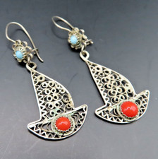 Filigrane Ohrringe 900er Silber Vintage Koralle Türkis Schiff Boot Ethno Touareg