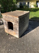 Hundehütte isoliert, Eigenbau aus Fichtenholz, doppelwandig, flaches Dach