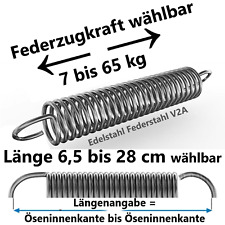 Edelstahl Zugfeder, maximale Last/Federkraft wählbar bis 65 kg, Länge bis 28 cm