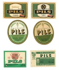 6x Bierflaschenetiketten Pils, DDR - Zwickau/Sa.