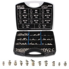 270tlg Schmiernippel Sortiment Kegel Verzinkt Fettnippel M6 M8 M10 Gerade 45°90°