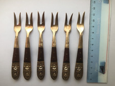Gabel Nickel - Bronze - Holz - Mini Obst - Cocktail  -  6 Stück