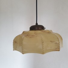 Antike Hängelampe ca. 30er Jahre mit Glasschirm, marmoriert 