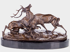 ZWEI KÄMPFENDE HIRSCHE BRONZESKULPTUR BRONZE SKULPTUR HIRSCH  TWO FIGHTING STAGS