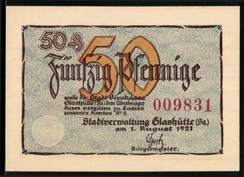 Notgeld glashütte 1921 - glashütte, /sa.