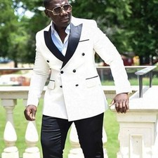 Neu Weiß Arbeitskleidung Herren Anzüge Bräutigam Smoking 2-TeilerMaßgeschneidert