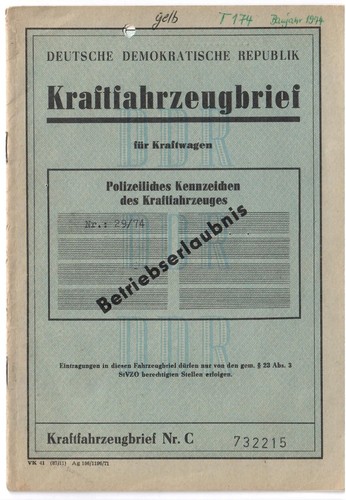 Ddr kfz brief - ddr, weimar-bagger