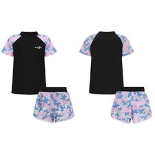 DE Kinder Mädchen Rash Guard Set Tarnung Drucken Bikini Oberteil Badeshorts Mode