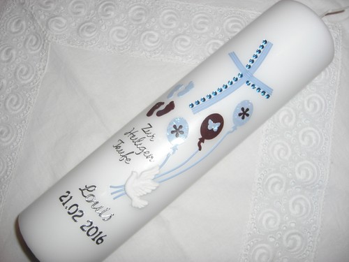 Moderne taufkerze blau braun - moderne,
