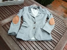 H&M eleganter Jersey Blazer Jacke Stretch grau braune Ellenbogen XXS 34/36