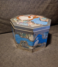 Große Japnische Metall Blech Keks Dose Japan Achteckig Kranich 70er vintage