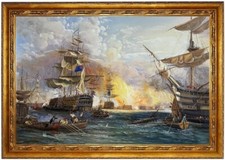 Ölbild Bombardement von Algier, Georg Chambers Seegefecht, HANDGEMALT, F:60x90cm