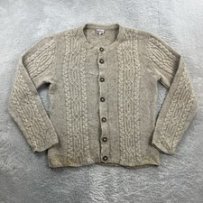 ARAN Damen Pullover Strickjacke Gr.L Beige Cardigan Wolle Zopfmuster Vintage