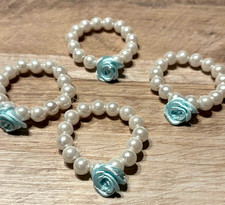 80 Serviettenringe NEU weiße Perlen, Rose hellblau / türkis