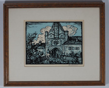 Holzschnitt Dachau Richard Huber Dachauer Freisinger Tor Altstadt