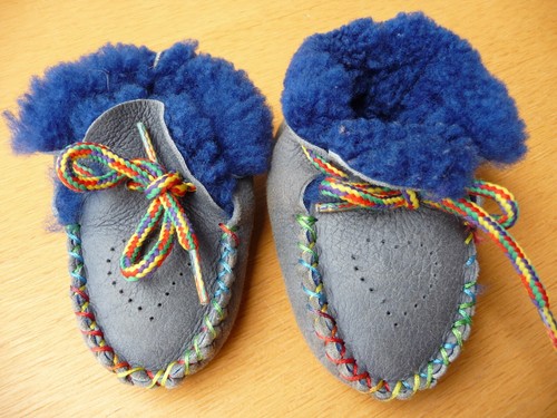 Babyschuhe leder lammfell blau - leder,