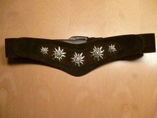 Trachten- Damen Leder Gürtel - 80 cm - Echt Leder braun mit Edelweißblüten