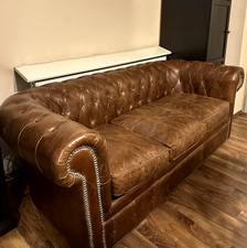 Gestepptes Sofa 3-Sitzer Braun Leder gebraucht Maisons du Monde (202x93x75cm)