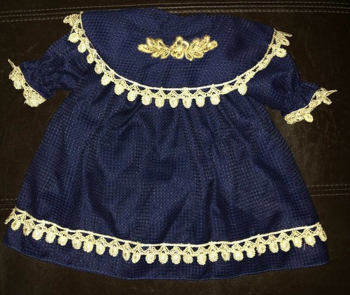 Puppenmode kleid blau - puppenmode, blau-beige