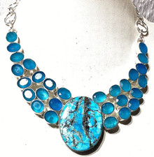 NATÜRLICH TIBETANISCHER TÜRKIS Edelstein 925 Sterlingsilber Schmuck Halskette