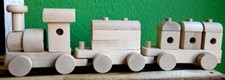 Lokomotive mit 2 Waggons - groß Holz Fahrzeug Zug Lok Natur Wagen mit Bausteinen