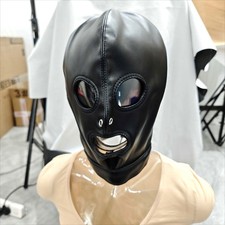 Einstellbar Kopfhaube Maske Kopfmaske Mit Mundöffnung Augen Öffnen PU Leder BDSM