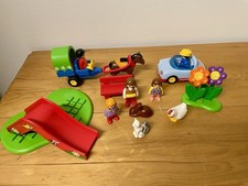 Playmobil 1.2.3, Kinderspielplatz, Pferdewagen, Auto, viel Zubehör, 16 Teile