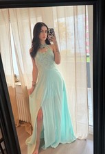 Abendkleid Elegant Türkis Hellblau Spitze Hochzeit Gr. S Tüll