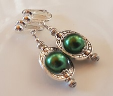 OHRCLIPS  CLIPS VERSILBERT GRÜNE PERLEN