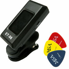 STIMMGERÄT-ET6-TUNER-MIT KLIPP-CHROMATISCH-GITARRE-BASS-VIOLINE + 3x PIKS GRATIS