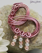 Glass Jewels Silber Kette Oktoberfest Brezel Rosa Anhänger Perlen Aludraht#MA049