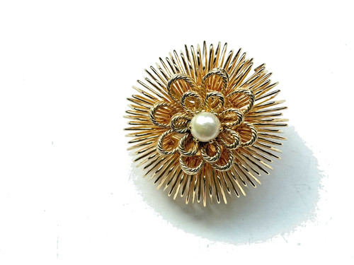 Brosche goldfarben blume mit - goldfarben,