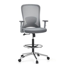 Bürostuhl Drehstuhl hoch Arbeitsstuhl gepolstert Mesh Fußring grau hjh OFFICE