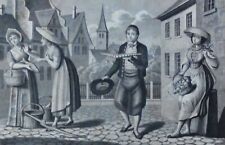 Aquatinta Graphik um 1836: Drei Hamburger Straßenhändler im orig antiken Rahmen