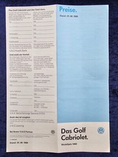 VW Golf 1 Cabrio, Cabriolet Preisliste, 01.08.1988  Cabrio / Cabrio Quartett