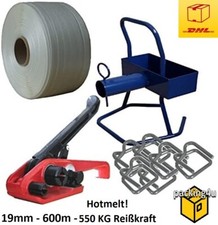 Umreifungsset 19mm Hotmelt Umreifungsgerät Umreifungsband Klemmen Abroller 600m