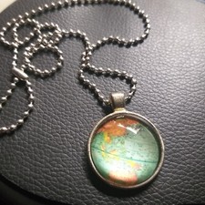 Halskette + Anhänger Cabouchon Weltkugel 3 D silberfarben Kugelkette 2,8 cm 