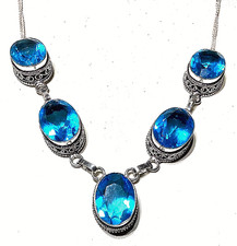 VINTAGE  SCHWEIZ BLAU TOPAS HANDGEFERTIGT 925 Sterlingsilber Schmuck HALSKETTE