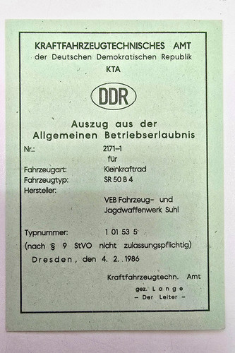 Simson kta papers ddr sr50 - sr50, b4