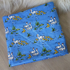 60er 70er Jahre Vintage Stoff Stoffrest blau Schwäne Enten b 120 / 153 cm