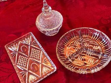 vintage Kristalldeckeldose Servierplatte Anbietschale 3 Fächer - viel Glitzer 