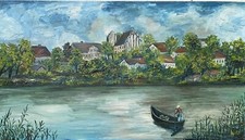 Original ÖL-Gemälde Maler LA 1977 Fluss-Landschaft 80x43,5 cm Kunstwerk Wertvoll