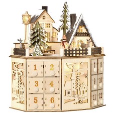 Adventskalender Adventskalenderbox mit LED-Lichtern 24 Schubladen Natur