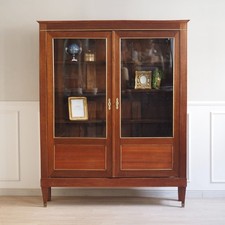 Antike Französische Vitrine Messing Empire Vitrinenschrank Nuss Mahagoni Louis